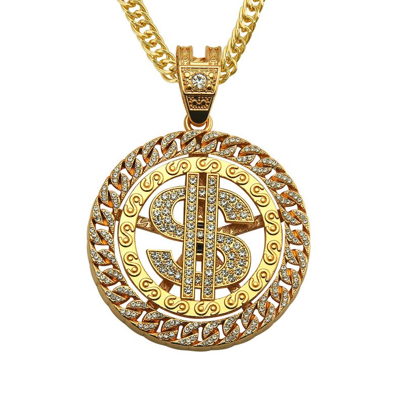 Hot hip hip hip man exaggerated European and American hiphop diamond dollar pendant necklace_voghion.com