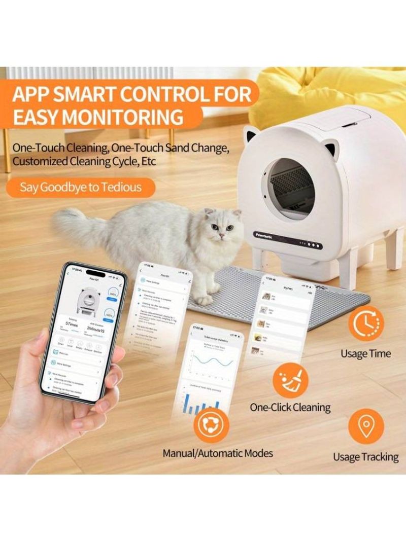 Selbstreinigende Katzentoilette, 68 l automatische Katzentoilette für mehrere Katzen, mit Sicherheitsschutz, APP-Steuerung, intelligente Katzentoilette mit Geruchsentfernung_voghion.com