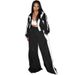 Women's Clothing New Fashion Contrast Color Zipper Jacket Wide Leg Pants Sports Leisure Suit Two Piece Set_voghion.com