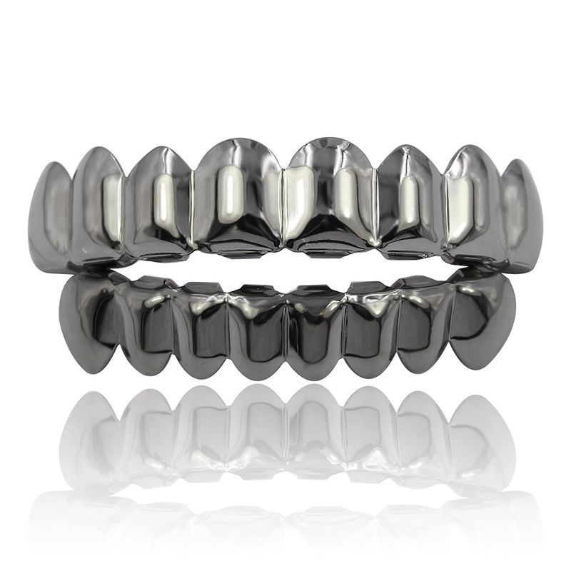 Ensemble de grillz dorés Hip Hop - Bijoux dentaires brillants pour 8 dents supérieures et inférieures pour hommes et femmes - Finition électrolytique de qualité supérieure pour fêtes, mariages et cadeaux_voghion.com