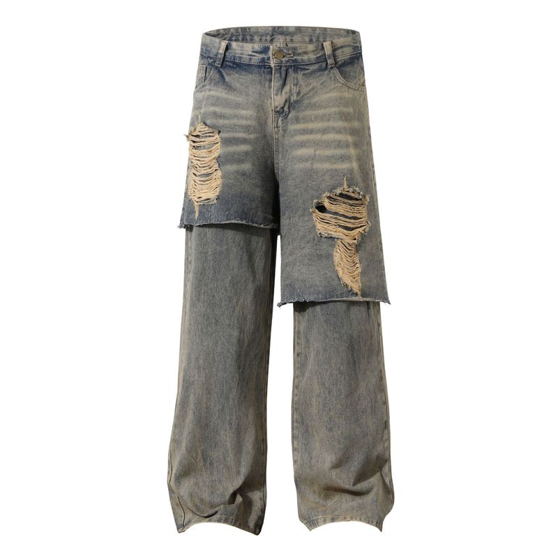 Vêtements pour hommes Automne Rétro Clean Fit Délavé Design vieilli Pantalon en denim lourd_voghion.com