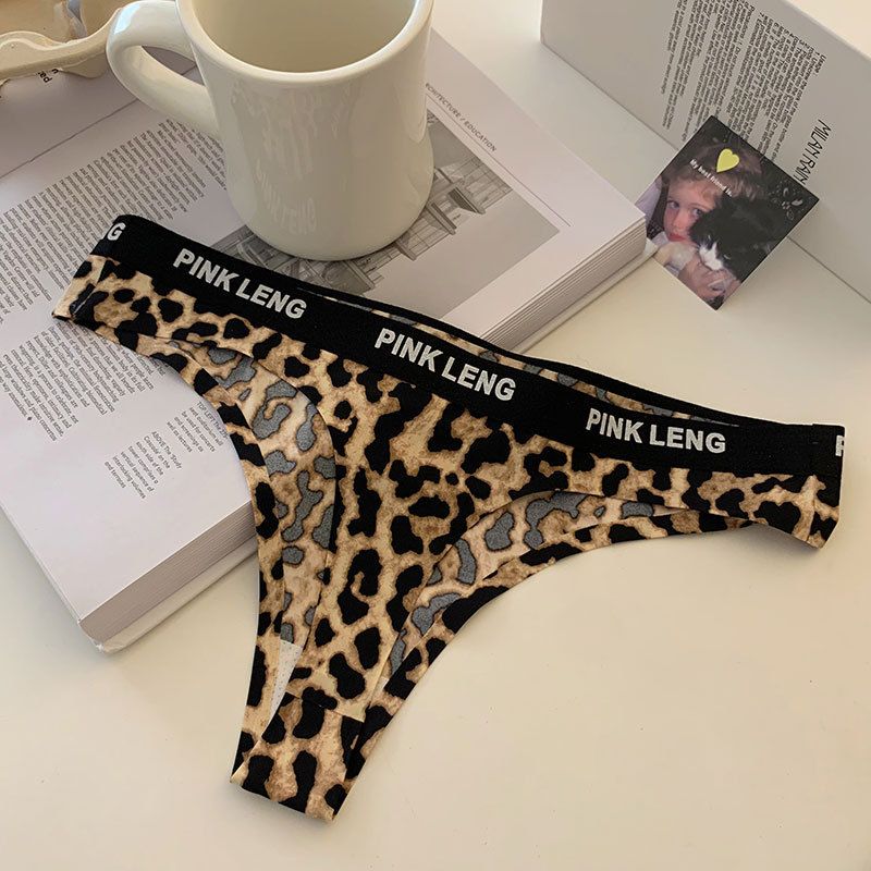 Women's Intimates Sexy Leopard Print Breathable Low Waist Seamless Underwear For Women Ice Silk Hollow Simple Thong T Pants_voghion.com
