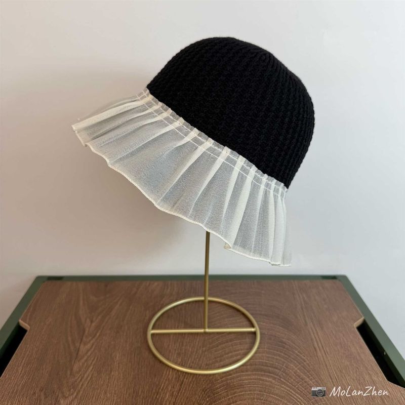 Lace Skirt Splicing Knitted Fisherman's Hat Children's Summer Knitted Sun Hat Sun Hat_voghion.com