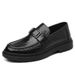 Euro Step Korean Leather Business Casual Slip-On British Style Shoes Round Toe Hand-Scrubbed Texture Trendy Men's Loafers_voghion.com