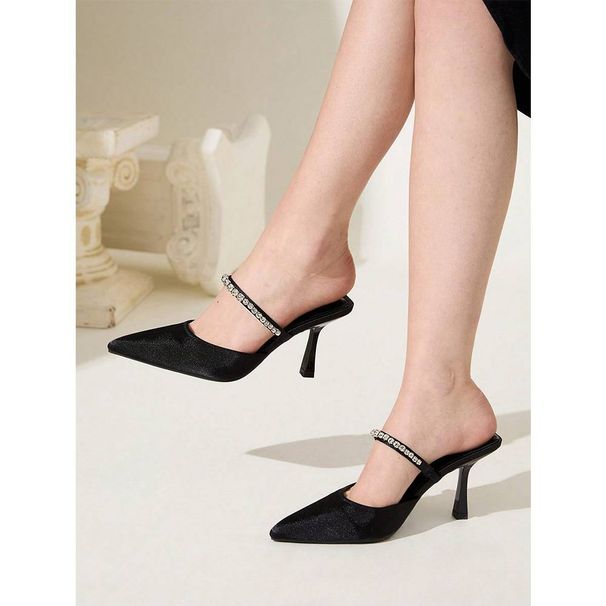 Diamond-clad Slippers Women's High Heels Pointed Fine Heel Suede Half Drag_voghion.com