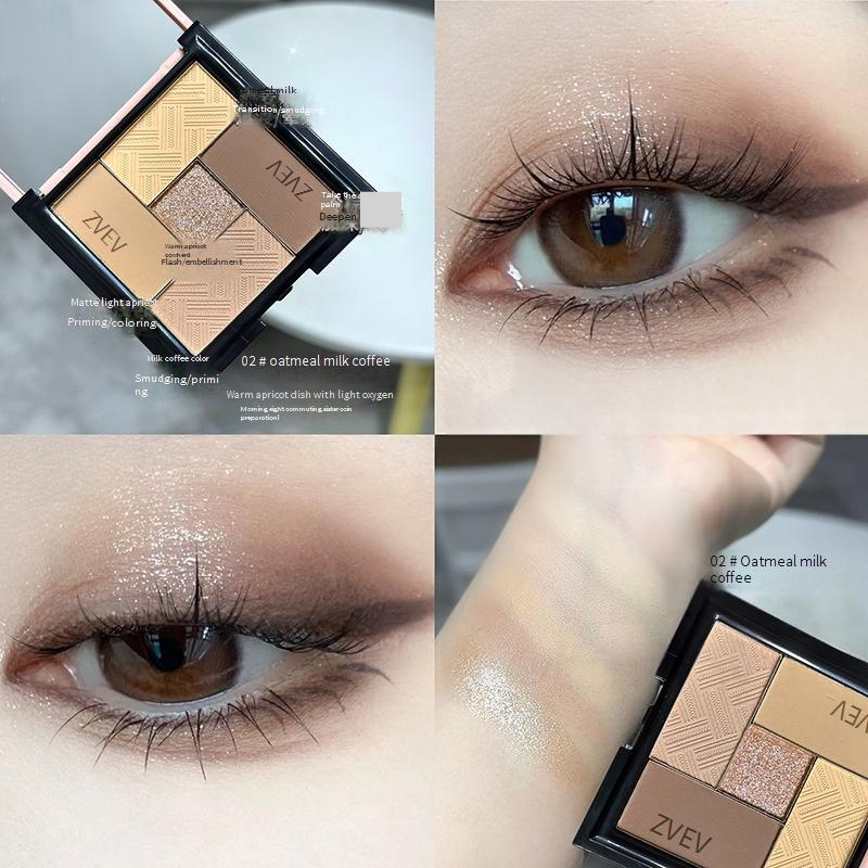 Paleta de sombras de ojos ZVEV de cinco colores, paleta de colores contrastantes rosa y negro, maquillaje de ojos ahumado con cortes suaves y frescos._voghion.com