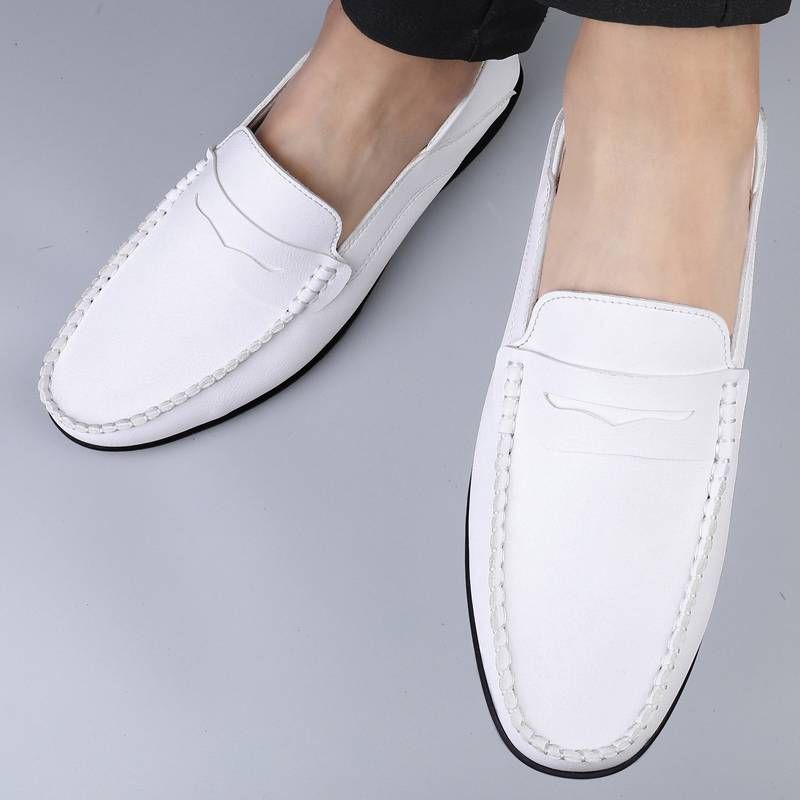 Zapatos de hombre, zapatos formales de corte bajo, mocasines de punta redonda sin cordones, mocasines de negocios y de moda, fibras ultrafinas, suela suave con media plantilla._voghion.com