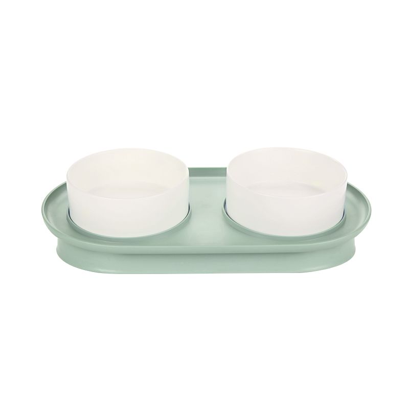 White Double Cat Bowl With A Tray_voghion.com