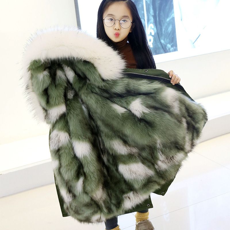kid's clothing Girls' faux fox fur inner liner removable thick down cotton jacket_voghion.com