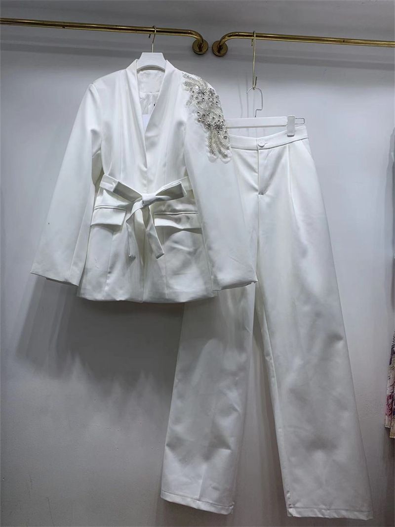 GraceChic 23 Autumn Winter Bajia European American Fashion Elegant Aura Professional Commuting Sequin Decorated Blazer And Pants_voghion.com