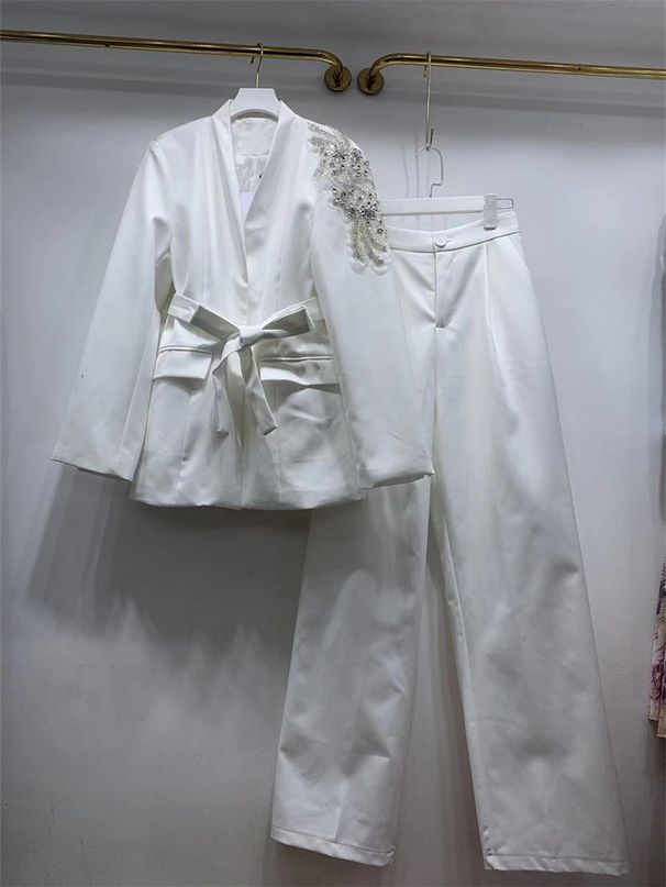 GraceChic 23 Autumn Winter Bajia European American Fashion Elegant Aura Professional Commuting Sequin Decorated Blazer And Pants_voghion.com