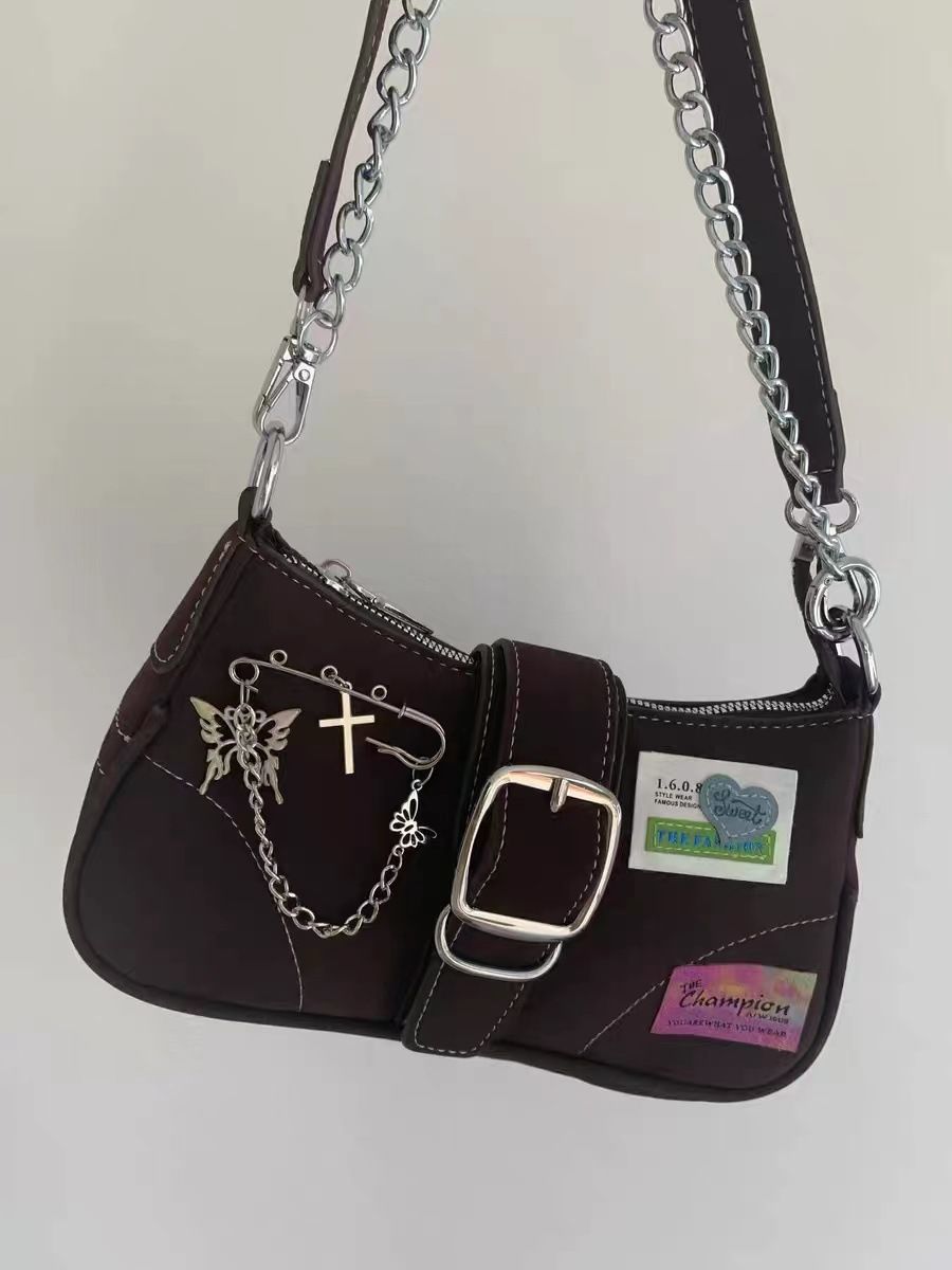 2024 Nová crossbody taška na motorku pod paži Y2K Qianxi Girl, unikátní stylový železný řetízek, sladká pikantní kapesní taška_voghion.com