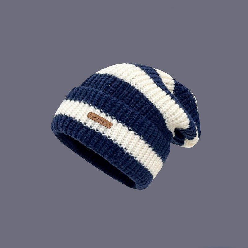 Chapeau en laine pour enfants, Vintage japonais, petite étiquette à rayures, grande édition, chaud, tricoté, polyvalent, automne et hiver_voghion.com