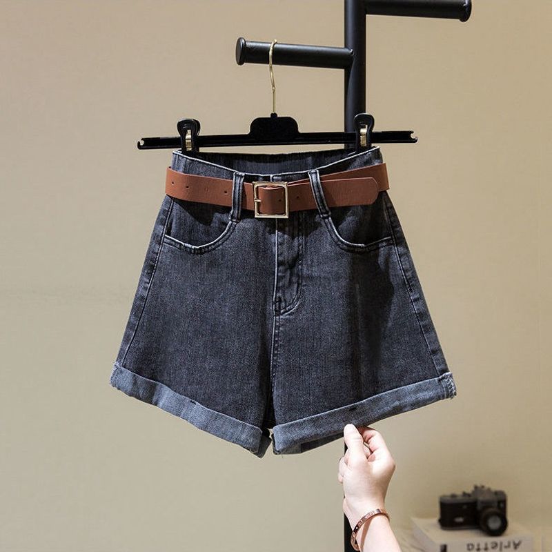 Denim shorts for female students, versatile high waisted, 2024 Korean version, new summer loose wide leg rolled edge_voghion.com