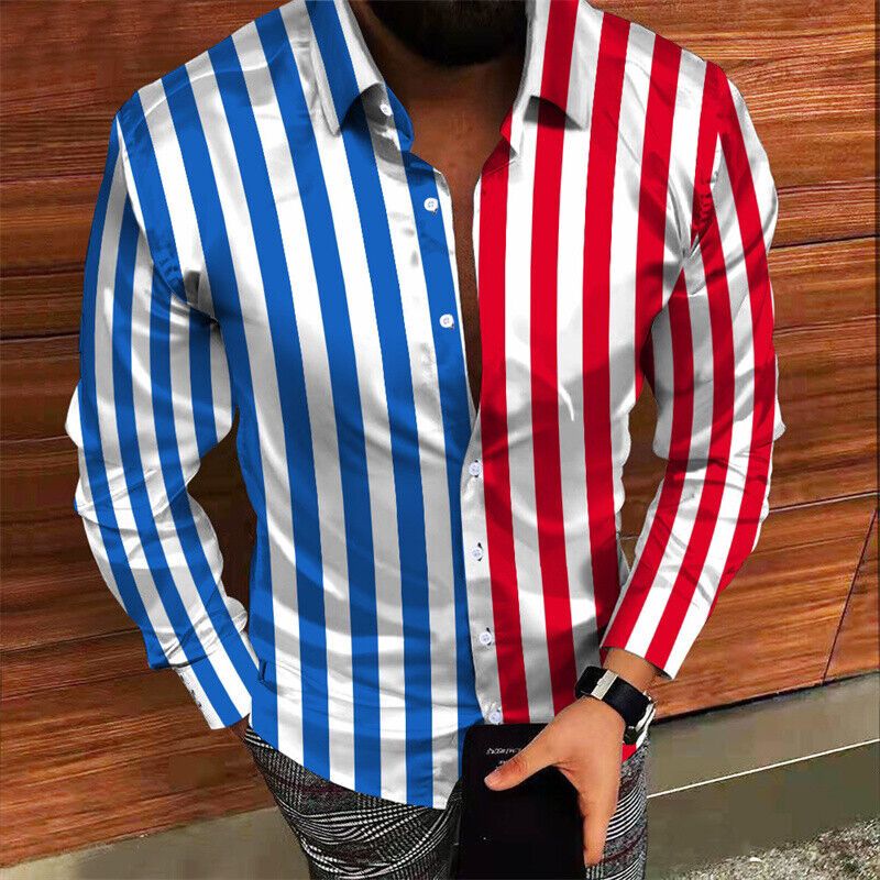 men's printed striped casual plus size long sleeve shirt_voghion.com