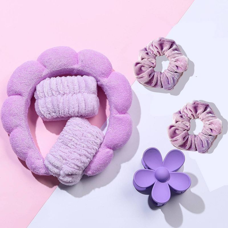 Accesorios para el cabello Diadema sencilla para lavarse la cara Mascarilla facial Diadema de maquillaje Bonita bufanda de borde ancho Diadema Muñequera de mujer con clip de flores_voghion.com