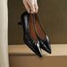 Cameido Women's Black Leather Pointed Toe Low Heel High Heels 4.5Cm Rubber Sole_voghion.com