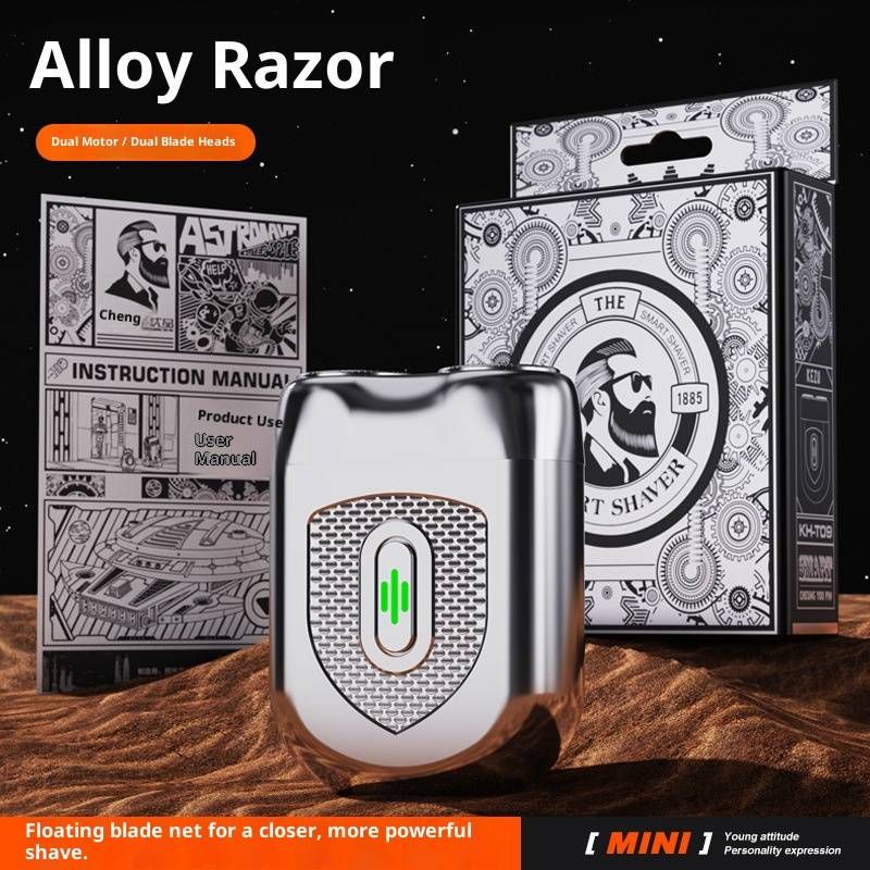 2D-Rotationsrasierer mit schwimmendem Design – USB-C-Schnellladung, 120 Minuten Laufzeit, abwaschbare Scherköpfe, geräuscharm (Silver Eagle Shield)_voghion.com