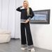 Damenbekleidung Retro-Mode Casual Tops Weite Hosen Hosen Strick Zweiteiler Anzüge_voghion.com