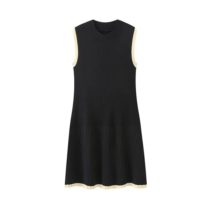 Damenbekleidung gestricktes Minikleid modisches Rundhals-Rüschen-A-Linien-Kleid_voghion.com