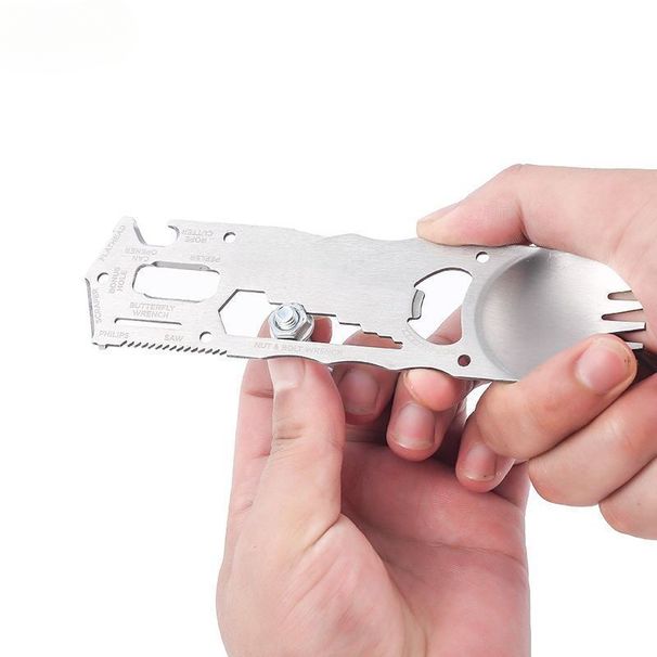 Cuillère, fourchette, couteau, vaisselle de camping en plein air multifonctionnelle et créative intégrée en acier inoxydable_voghion.com