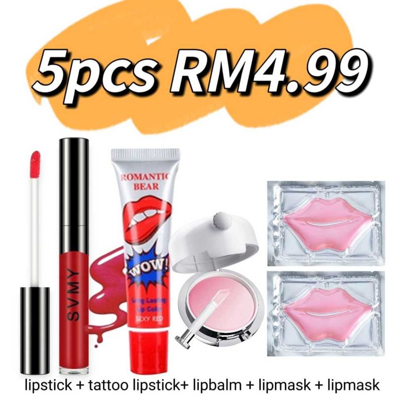 (LIP KIT SET) Lipstick Waterproof + Peel Off Long Lasting Tattoo Matte Tint For Men And Women - Daily Care Balm Lip Mask_voghion.com