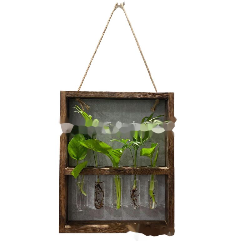 Creative Wall-Mounted Wooden Frame Glass Test Tube Ins Style Hanging Hydroponic Vase Simple Wall Home Decoration_voghion.com