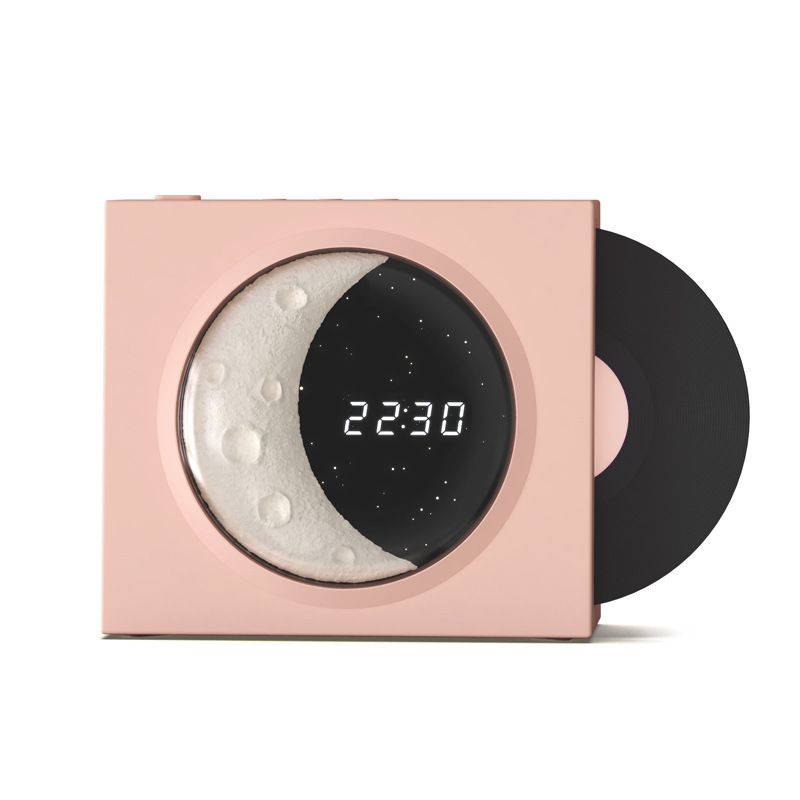 Black vinyl record player, TF card, music, Bluetooth speaker, USB charging, moon clock, starry sky light_voghion.com