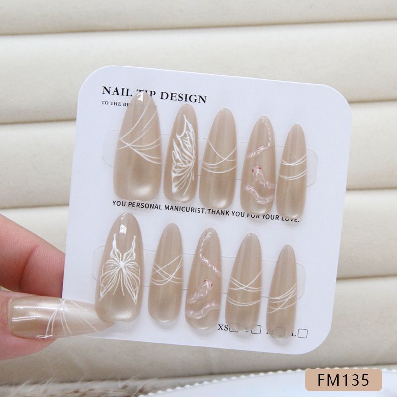 False Nails Hand Made Three Dimensional Nail Art For Fortune And Luck Cool Little Snake Ice Crystal Butterfly Cat's Eye Nail Art_voghion.com