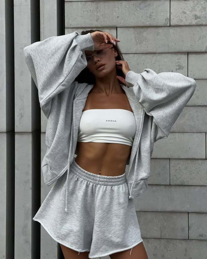 Lässiges, einfarbiges, langärmeliges Sweatshirt mit Kapuze und Kordelzug für Damen, zweiteiliges Set_voghion.com