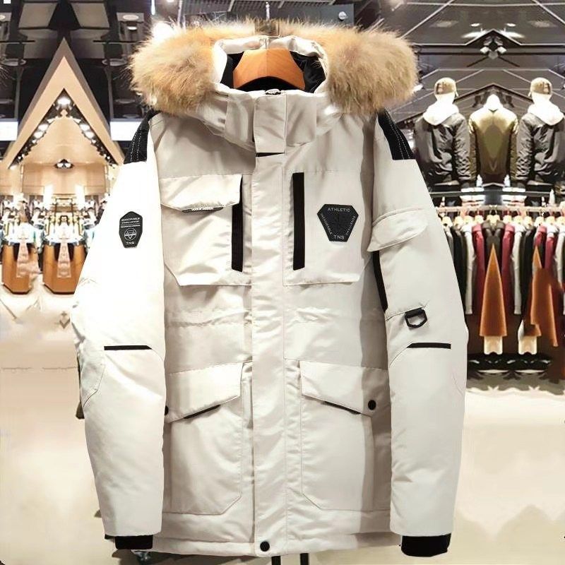 Herretøj Herre jakke i silke bomuld Mode Casual Trendy mærke Parka Løst vinter par Arbejdstøj Hvid and Silke bomuldsjakke mænd_voghion.com