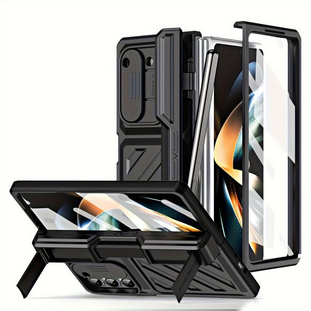Samsung Z Fold5:lle Saranoitu kynäkotelo Jalustapuhelinkotelo Samsung Galaxy Z Fold 5:lle Linssi Työnnettävä Ikkuna Taittuva Täysi Peittävä Pudotettava Suojakuori_voghion.com