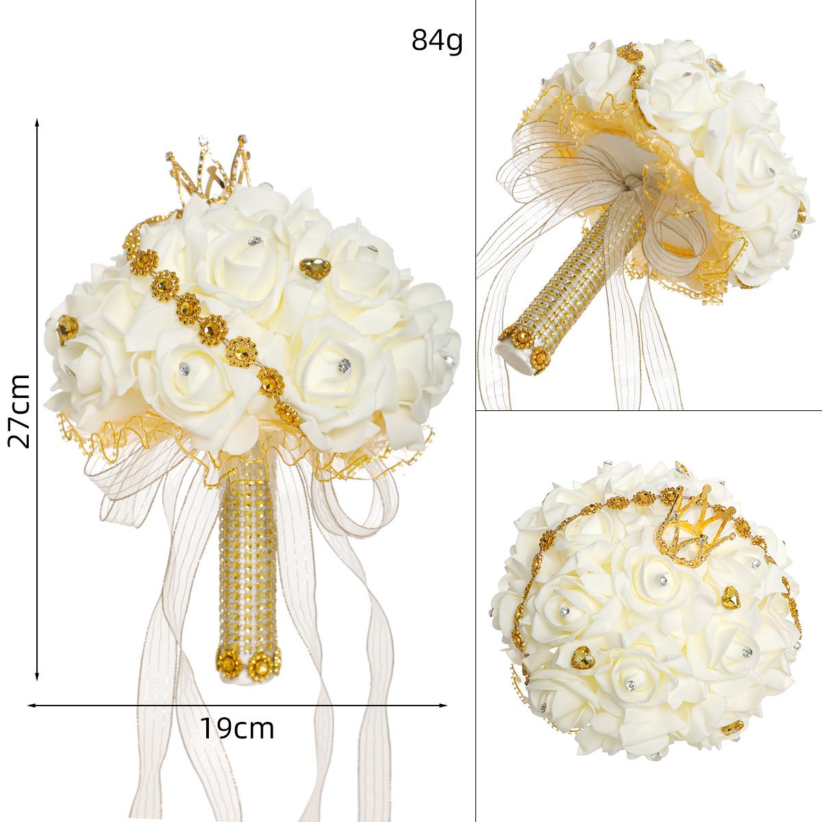 Pohištvo za dom Poročni beli šopek Ustvarjalne svilene tkanine z diamantno krono Dekoracija Poročni šopek neveste_voghion.com