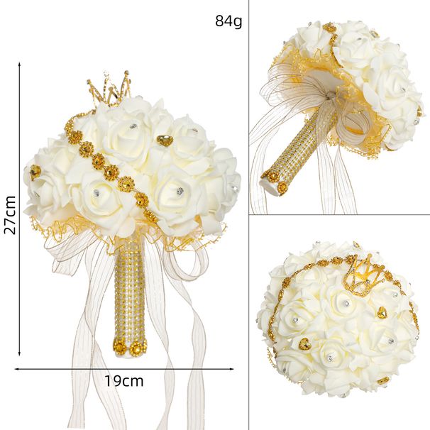 Pohištvo za dom Poročni beli šopek Ustvarjalne svilene tkanine z diamantno krono Dekoracija Poročni šopek neveste_voghion.com