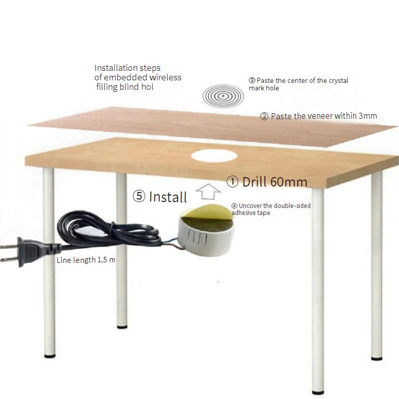 15W snelle draadloze oplader - Ingebouwde meubeloplader voor bureau/nachtkastje, compatibel met QC3.0 en PD20W, universele spanning van 220 V (Amerikaanse stekker)_voghion.com