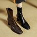 Cameido French Style Retro Square Toe Elastic Slim Boots Fall Winter Chunky Heel High Heel Short Boots Fashion Boots_voghion.com