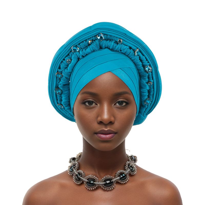 Foulards pour femmes Nigéria Fête de mariage Multicouche Twist Lourd Diamant Réglable Chapeau Africain Chapeau Baotou_voghion.com
