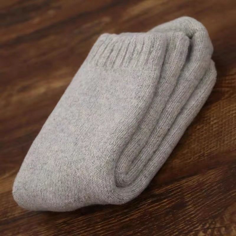 wangjia Wangjia Autumn Winter Men Women Wool Thickened Terry Casual Warm Mid-Calf Fleece Lined Solid Color Export Cashmere Socks_voghion.com
