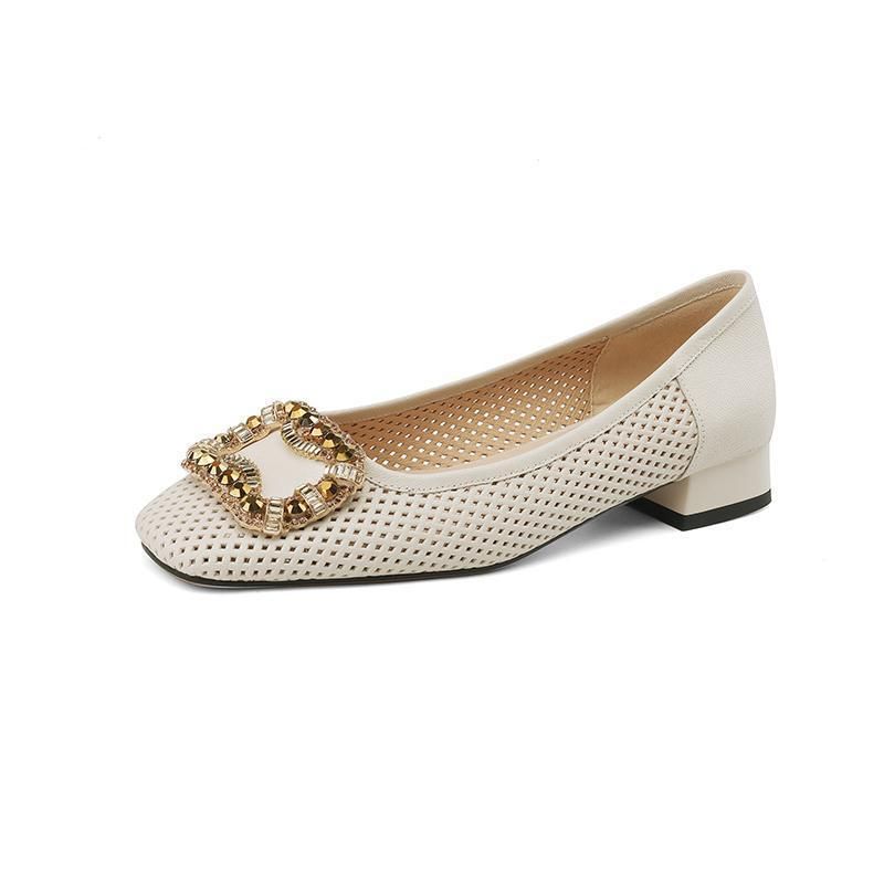 2025 New Fashionable Summer Hollow Out Water Diamond High Heel Mesh Small Fragrant Style Single Paired With Skirts_voghion.com