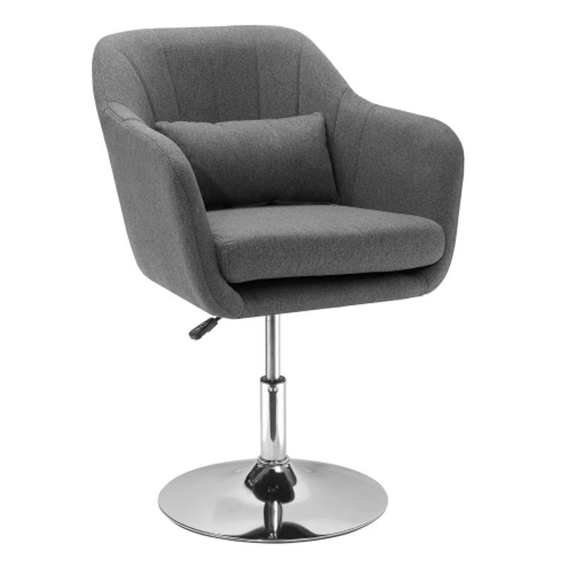 Sedia da ufficio girevole HOMCOM, sgabello regolabile in altezza, rivestimento in poliestere effetto lino, base in acciaio, grigio, comoda per l'ufficio domestico, 60x60x79-91 cm_voghion.com