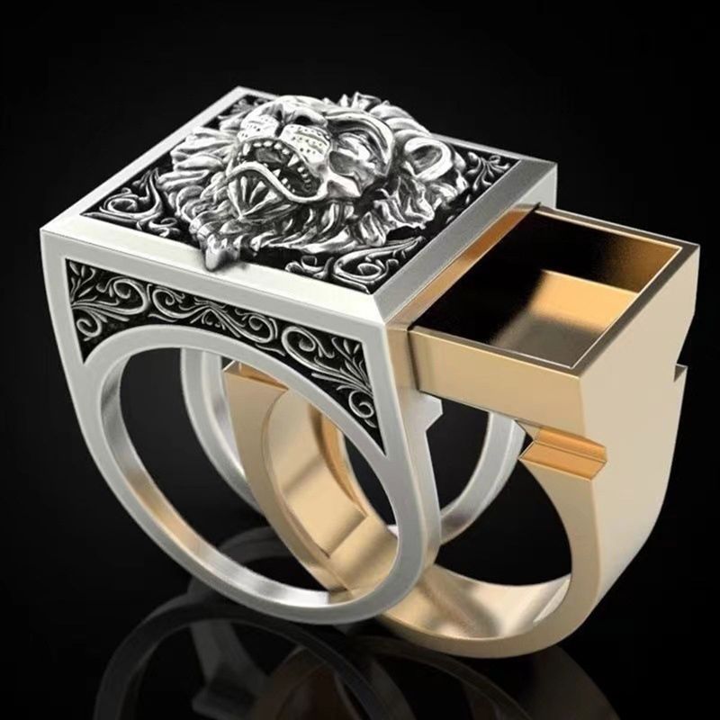 Fashion Retro Domineering Male Set Ring With Creative Storage Box Box Ring_voghion.com
