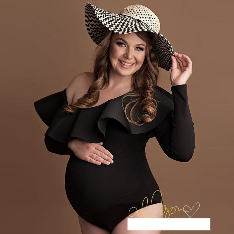 Mother&Kids Slant shoulder ruffled maternity photo romper_voghion.com