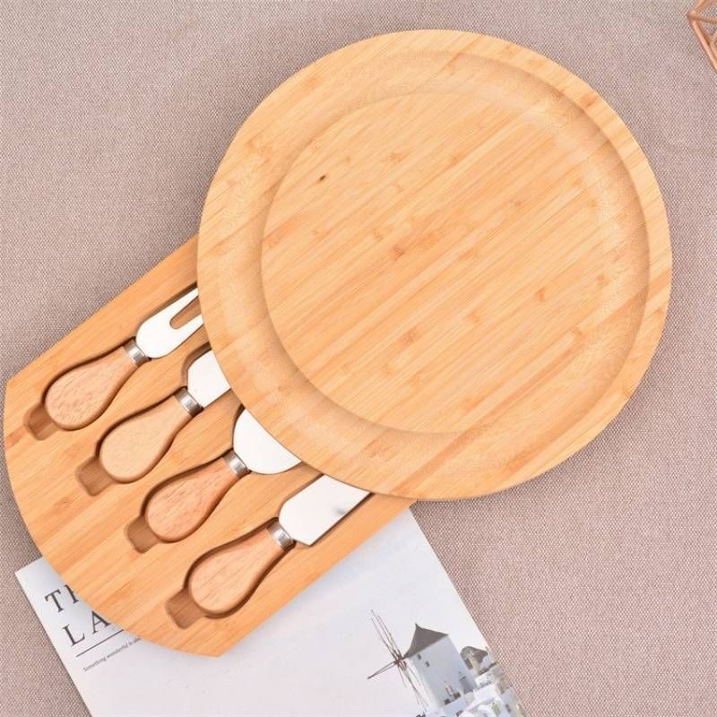 Bamboo Wooden Cheese Board 1pc Set With Drawer Cheese Pizza Board Bread Snacks Western Food Plate Wooden Chopping Board Round_voghion.com