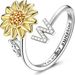Sonnenblumen-Drehring für Damen, 26 englische Buchstaben, Sonnenblumen-Drehring_voghion.com