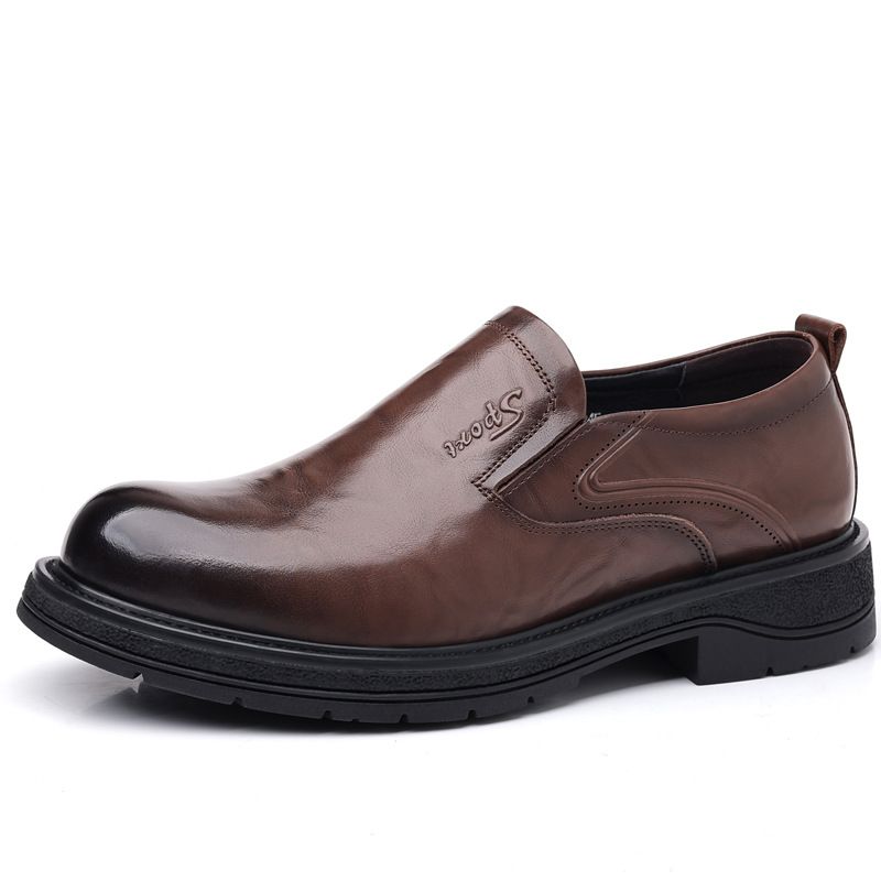 Herren Business Casual Big Head Lederschuhe Herren Leder dicke Sohlen Abendschuhe_voghion.com