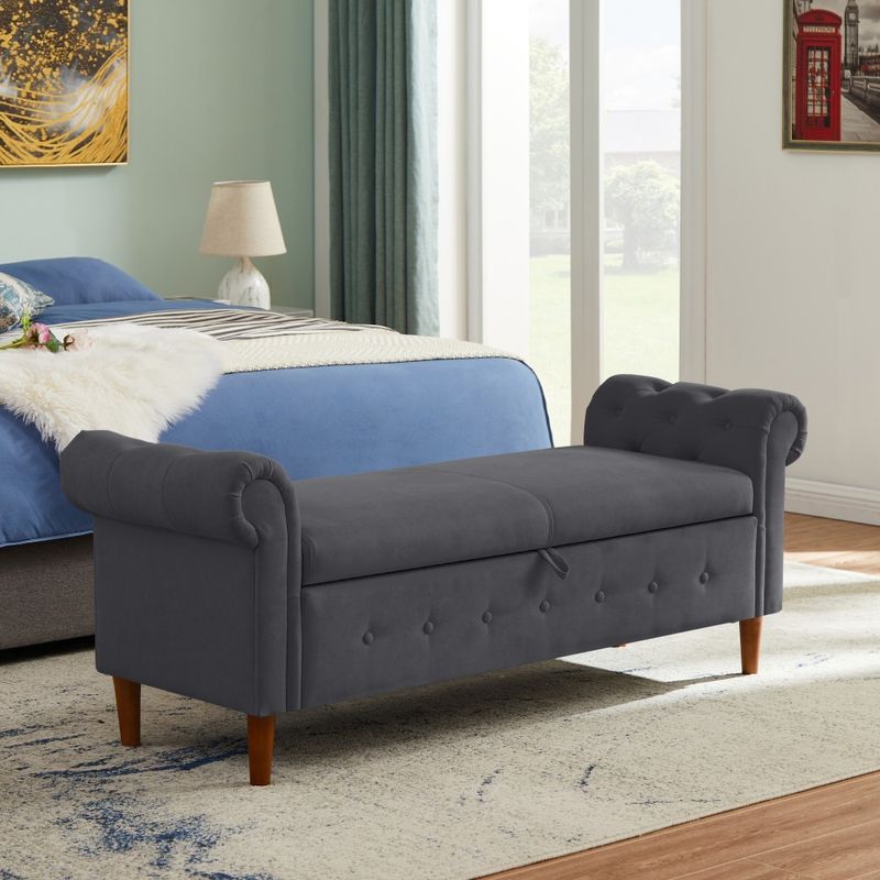 Dark Gray Multifunctional Storage Rectangular Sofa Stool_voghion.com