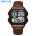Retro Classic Square Digital Watch For Men With Leather Strap, Waterproof, Multifunction, Luminous Display, 30M Water Resistance Multi Function Square_voghion.com