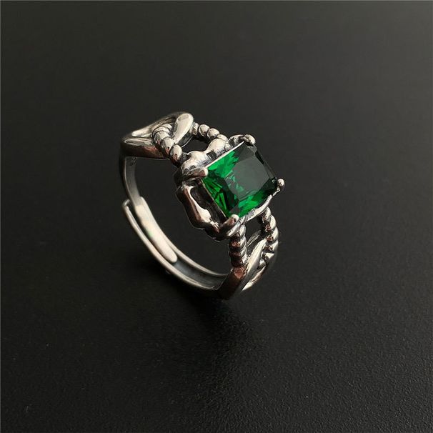 Sterling VENUS  Sier Retro Emerald Square Zircon Open Ring Female Niche Design Fashion Light  Jewelry_voghion.com