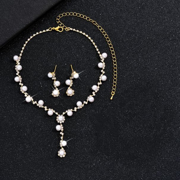 Perlenkette und Ohrringe, leichte Luxus-Schlüsselbeinkette, High-End-Sinn-Temperament-Schmuck, zweiteiliges Set_voghion.com