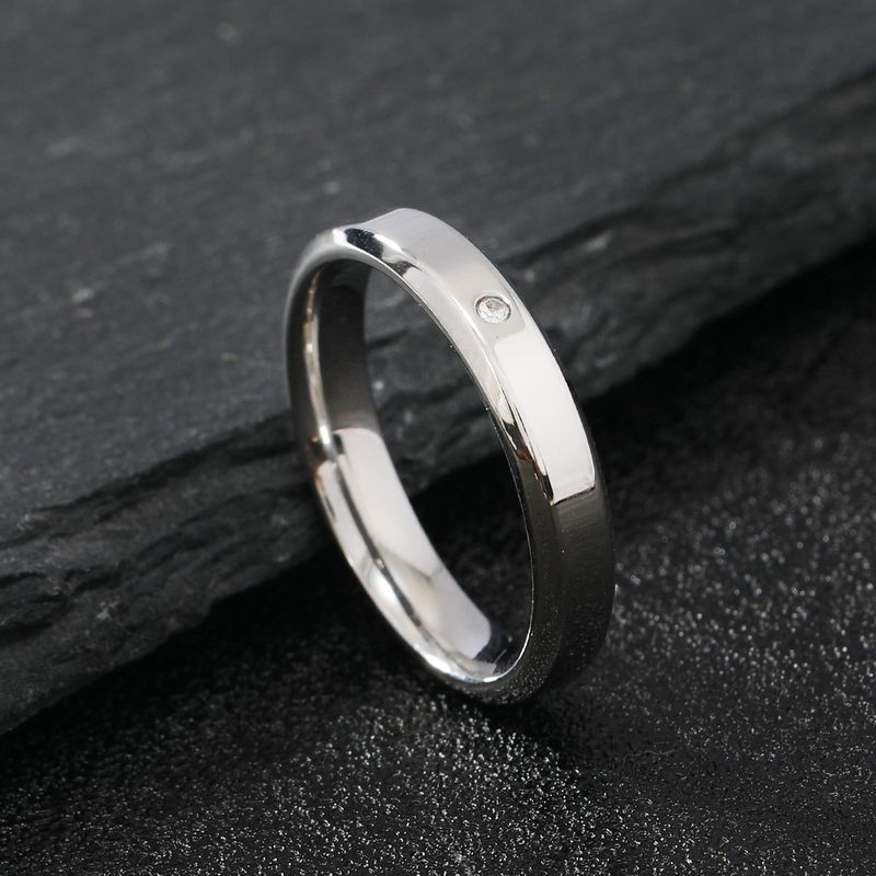 Titanium Steel Couple Ring – Simple & Fashionable Two Bevel Edge Design With Inlaid Diamond, Bright Surface Stainless Steel Jewelry_voghion.com